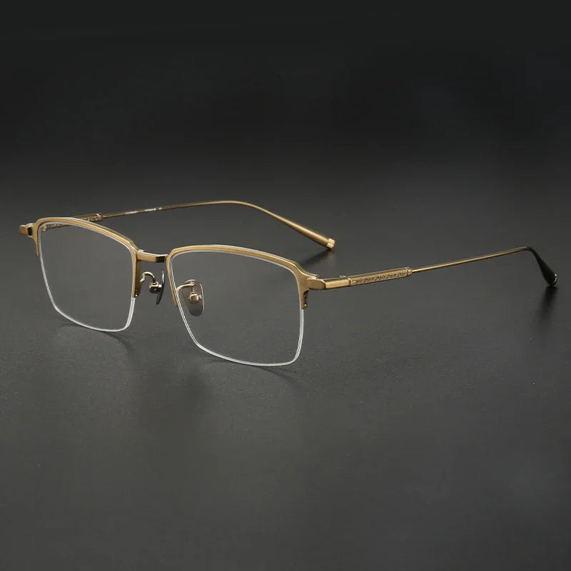 Aror Men's Semi Rim Square Titanium Eyeglasses 10165 Semi Rim Aror Gold