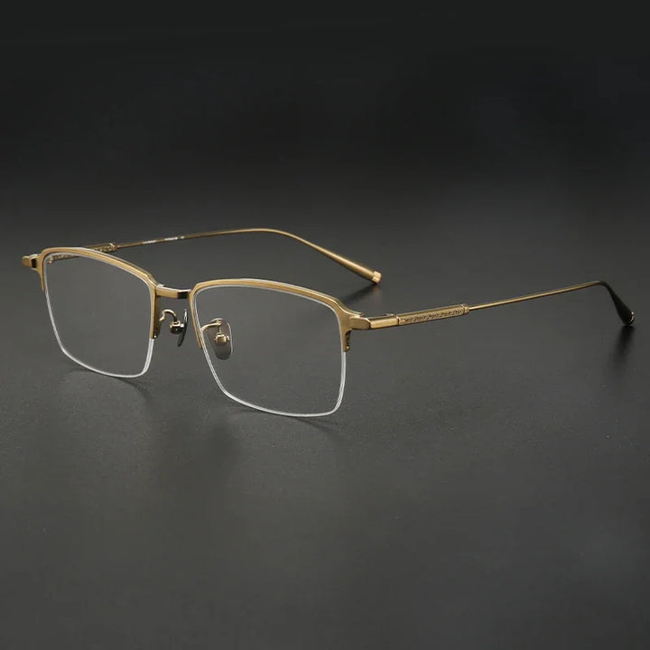 Aror Men's Semi Rim Square Titanium Eyeglasses 10165 Semi Rim Aror Gold