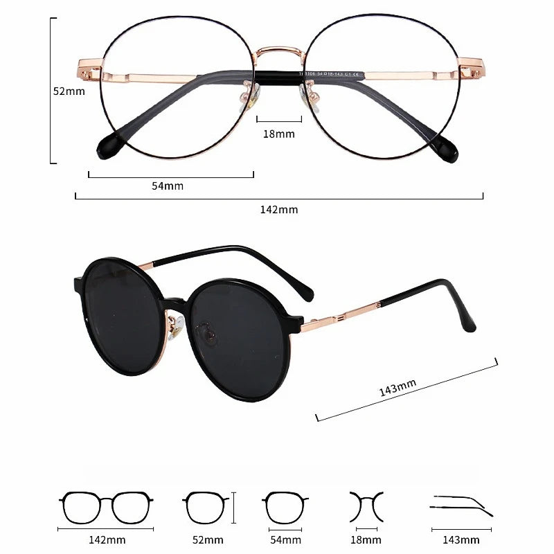 Yimaruili Unisex Full Rim Round Alloy Eyeglasses Clip On Polarized Sunglasses Y1106 Full Rim Yimaruili Eyeglasses   