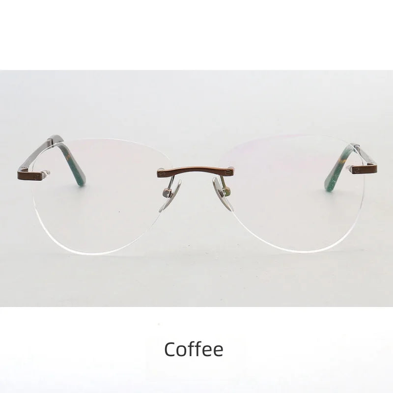 KatKani Unisex Rimless Round Titanium Eyeglasses 02540 Rimless KatKani Eyeglasses coffee  