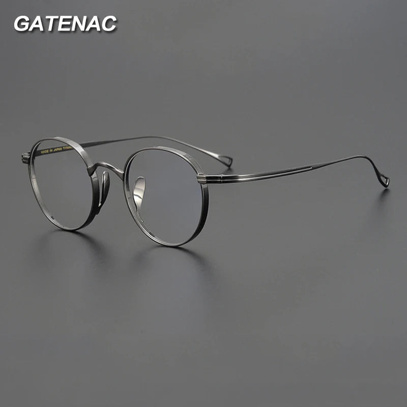 Gatenac Unisex Full Rim Round Small Titanium Eyeglasses Gxyj1447 Full Rim Gatenac   