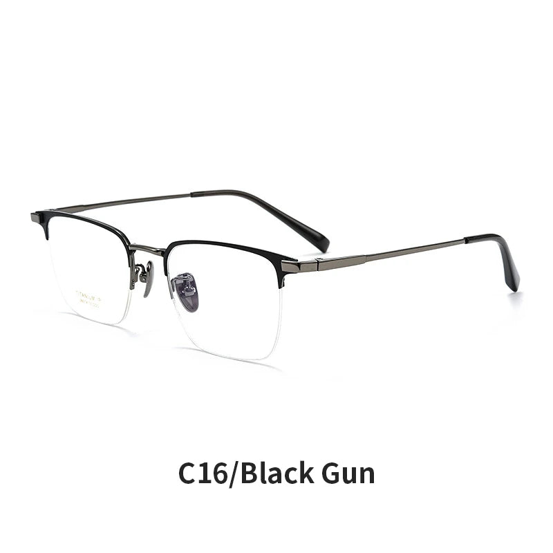 KatKani Unisex Semi Rim Square Titanium Alloy Eyeglasses 426014 Semi Rim KatKani Eyeglasses Black Gun CHINA