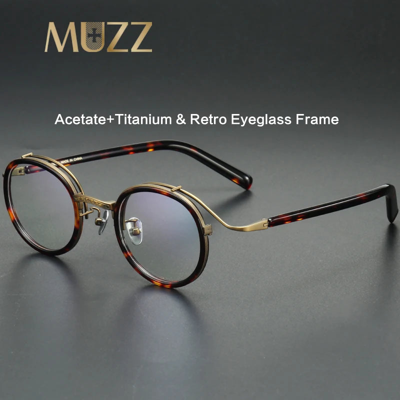 Muzz Men's Full Rim Big Round Acetate Titanium Eyeglasses 22526 Full Rim Muzz