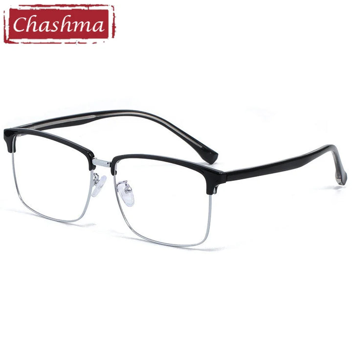 Chashma Ottica Men's Full Rim Large Square Tr 90 Alloy Eyeglasses 510810 Full Rim Chashma Ottica Black Silver Size 58  