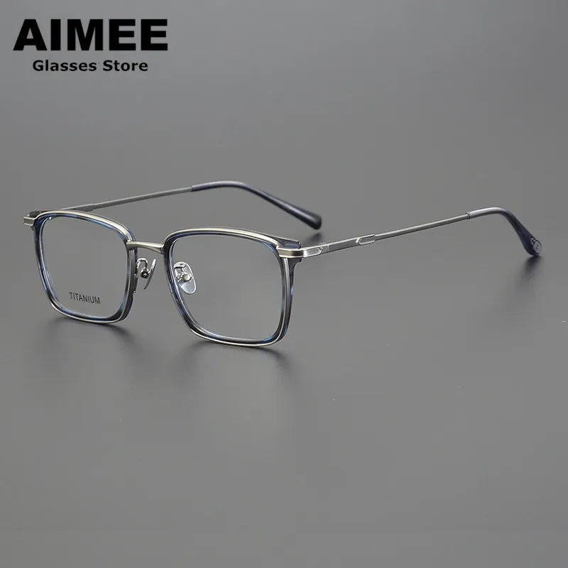 Aimee Unisex Full Rim Square Acetate Titanium Eyeglasses 6322 Full Rim Aimee Blue-Gun  