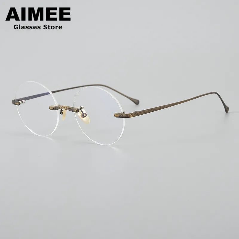 Aimee Unisex Rimless Round Titanium Eyeglasses 59334 Rimless Aimee Bronze  