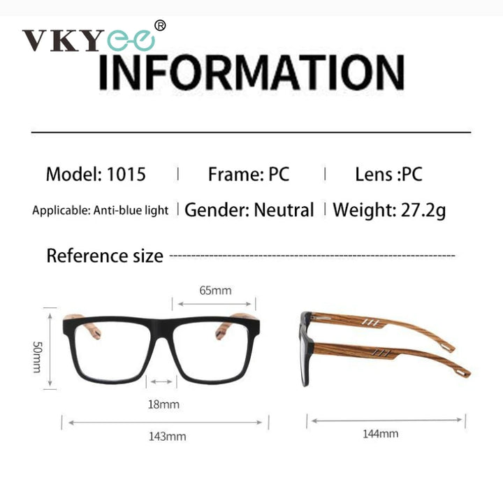 Vicky Unisex Full Rim Square Pc Bamboo Temple Reading Glasses 10154