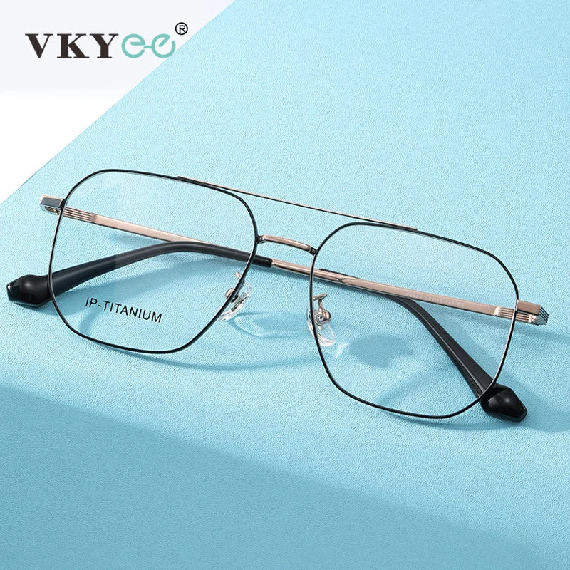 Vicky Unisex Full Rim Square Double Bridge Titanium Reading Glasses 698434