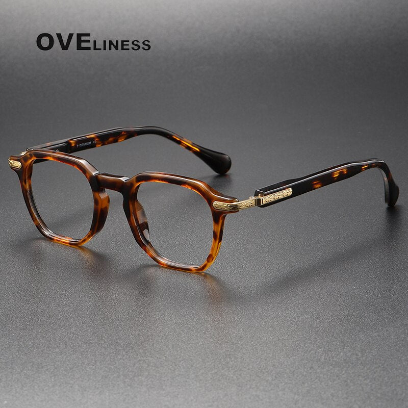 Oveliness Unisex Full Rim Square Acetate Titanium Eyeglasses 80855 Full Rim Oveliness tortoise gold  