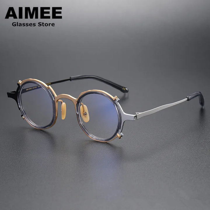 Aimee Unisex Full Rim Round Titanium Acetate Eyeglasses 4483 Full Rim Aimee Golden-Silver  