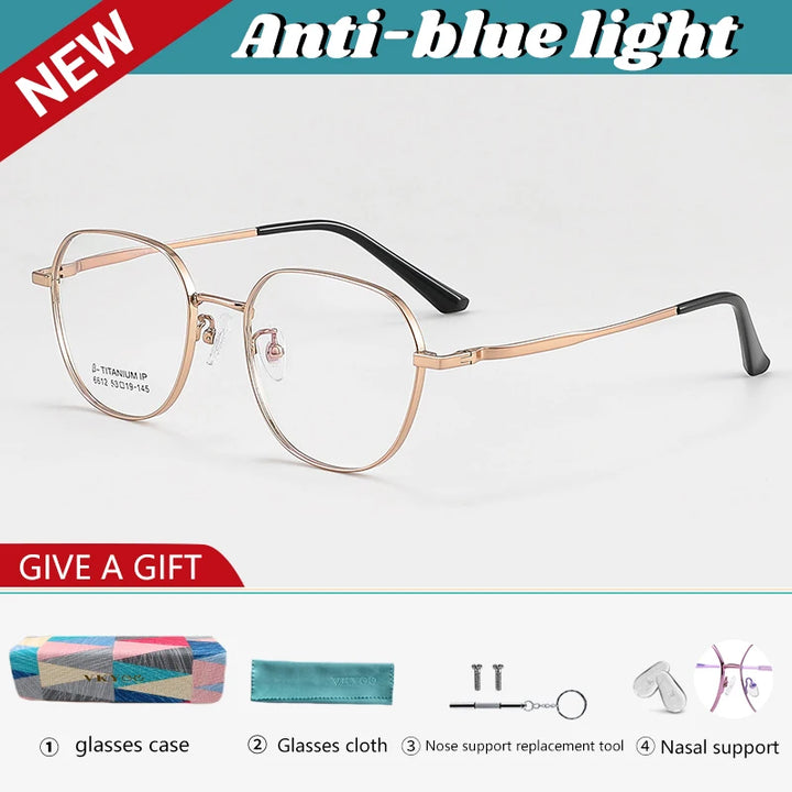 Vicky Unissex Full Rim Flat Top Oval Titanium Reading Glasses V6612 Reading Glasses Vicky -150 K6612-C2-GOLD 