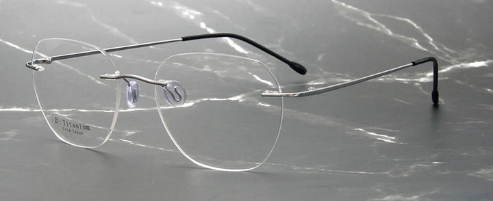 Esnbie Unisex Rimless Polygon Square Titanium Eyeglasses 243212