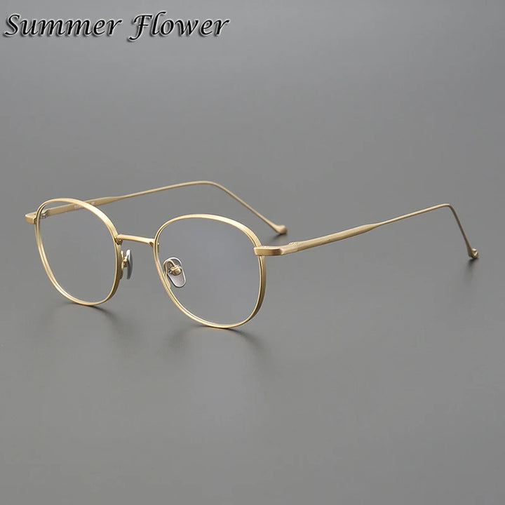 Summer Flower Women's Full Rim Polygon Round Titanium Eyeglasses 813520 Full Rim Summer Flower Gold