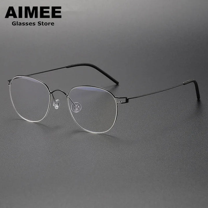 Aimee Unisex Full Rim Oval Round Screwless Titanium Eyeglasses 2051 Full Rim Aimee Black-Silver  