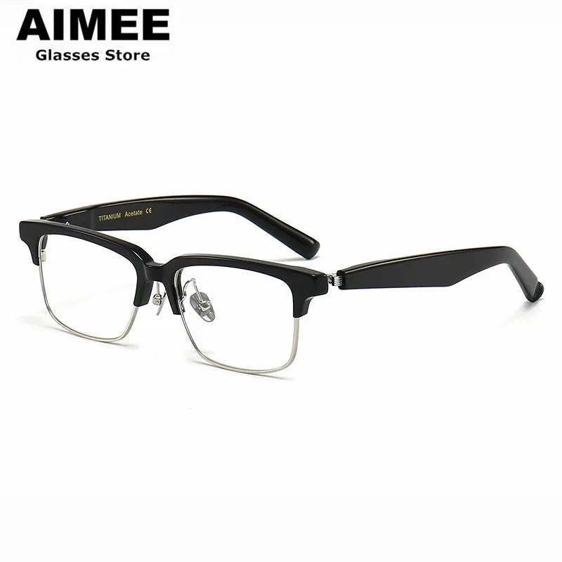 Aimee Unisex Full Rim Square Titanium Acetate Eyeglasses 1393 Full Rim Aimee Black  