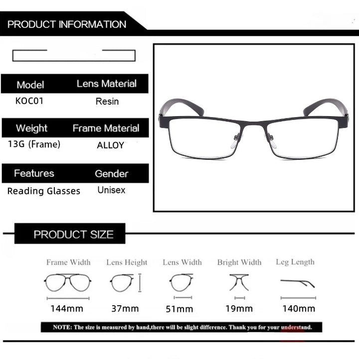 Kocolior Men's Full Rim Square Stainless Steel Reading Glasses 429070