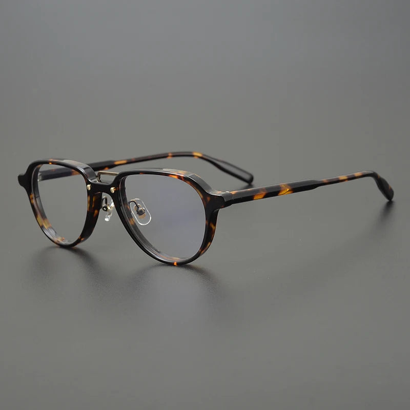 Nobler Unisex Full Rim Flat Top Round Double Bridge Acetate Eyeglasses 19212 Full Rim Nobler C2  