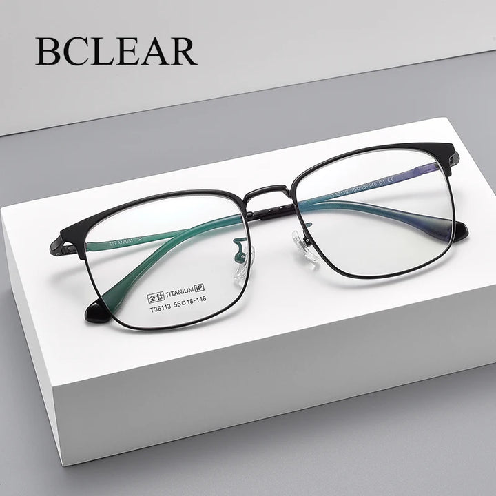 Bclear Unisex Full Rim Square Titanium Eyeglasses 36113 Full Rim Bclear   