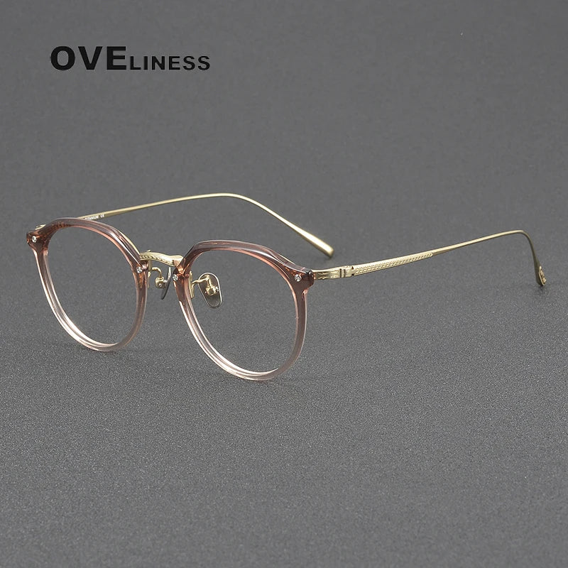 Oveliness Women's Full Rim Round Acetate Titanium Eyeglasses 3054 Full Rim Oveliness Gradient orange gold  