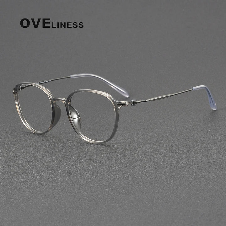 Oveliness Unisex Full Rim Oval Square Acetate Titanium Eyeglasses 8666 Full Rim Oveliness grey gun  