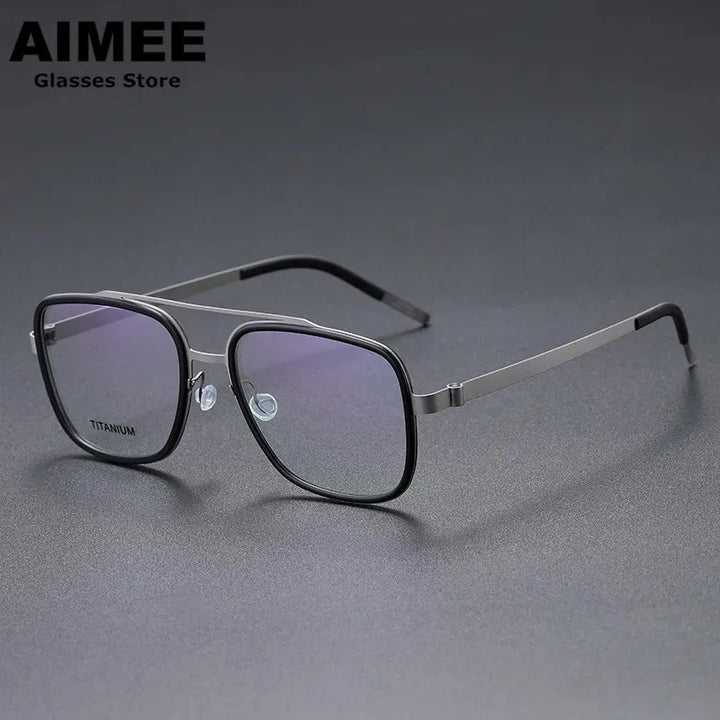 Aimee Unisex Full Rim Square Double Bridge Titanium Acetate Eyeglasses 9911 Full Rim Aimee Black-Gun  