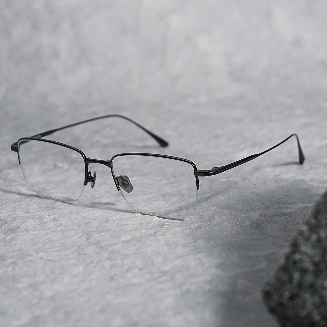 Black Mask Unisex Semi Rim Square Oval Titanium Eyeglasses 195145