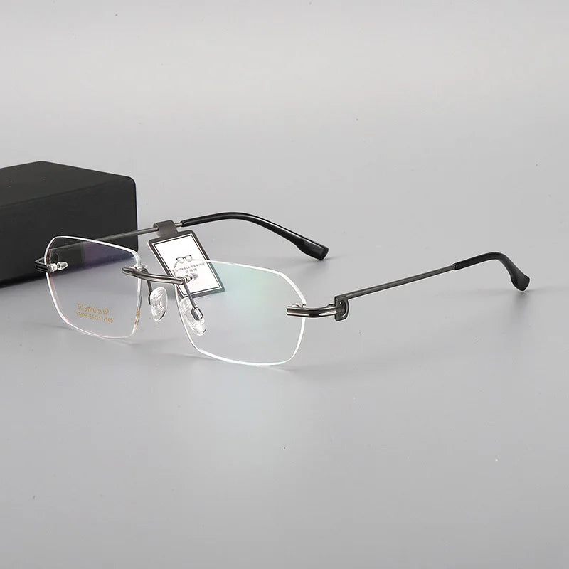 Hdcrafter Unisex Rimless Square Titanium Eyeglasses 68028 Rimless Hdcrafter Eyeglasses Grey  