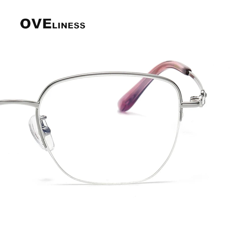 Oveliness Women's Semi Rim Square Oval Titanium Eyeglasses 6014 Semi Rim Oveliness   