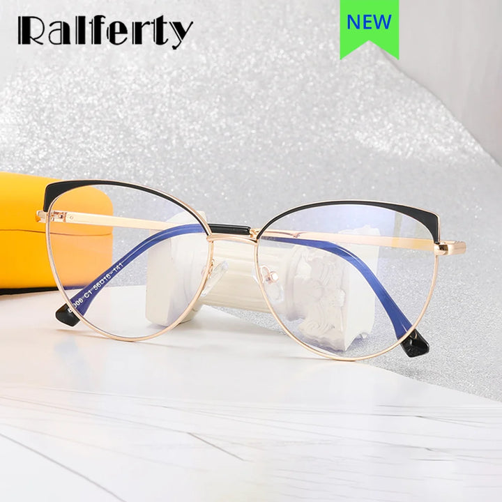 Ralferty Women's Full Rim Oval Cat Eye Alloy Eyeglasses R82006 Full Rim Ralferty   