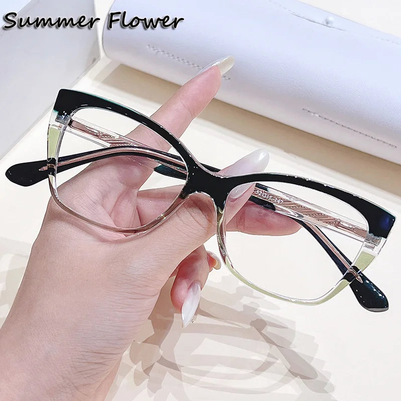 Summer Flower Women's Full Rim Square Cat Eye Tr 90 Titanium Eyeglasses 76037 Full Rim Summer Flower C5 1