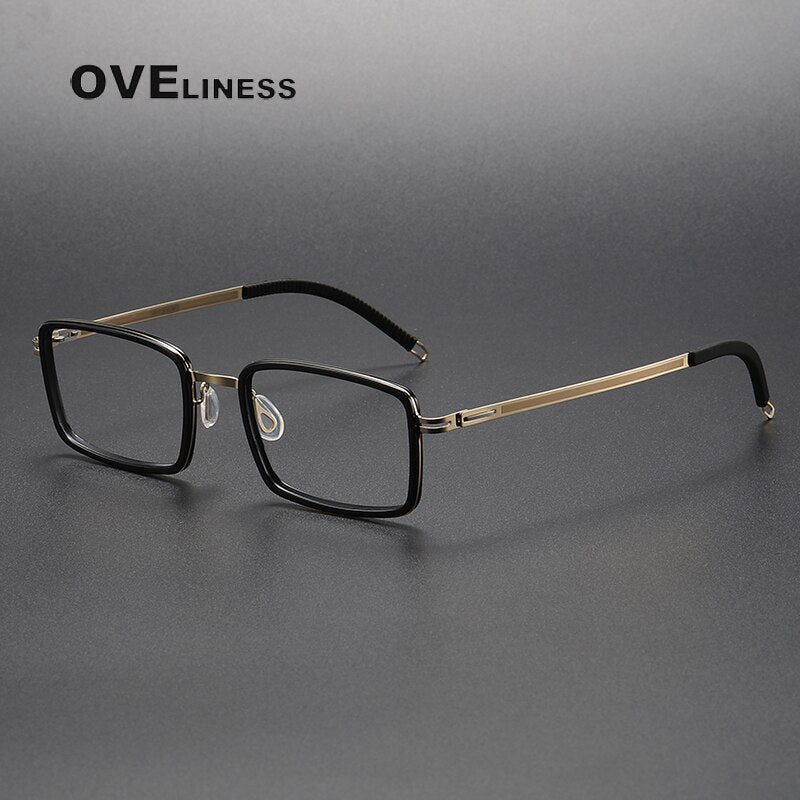 Oveliness Unisex Full Rim Square Acetate Titanium Eyeglasses 8202320 Full Rim Oveliness black gold  