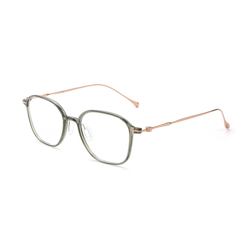 KatKani Unisex Full Rim Polygon Titanium Acetate Eyeglasses 8641 Full Rim KatKani Eyeglasses Transparent Green  