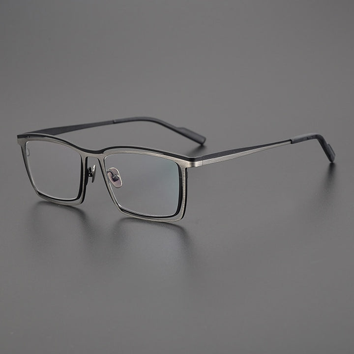 Gatenac Unisex Full Rim Square Titanium Eyeglasses Gxyj1021 Full Rim Gatenac Gray Black  