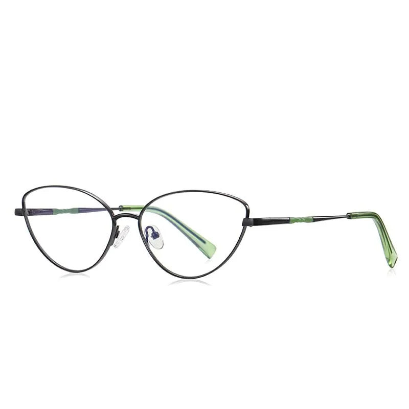 Hdcrafter Women's Full Rim Oval Cat Eye Alloy Eyeglasses 3047 Full Rim Hdcrafter Eyeglasses Black-Green  