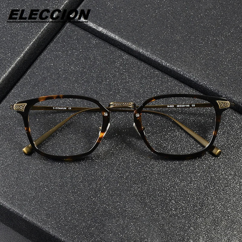 Eleccion Men's Full Rim Square Acetate Titanium Eyeglasses 124423 Full Rim Eleccion