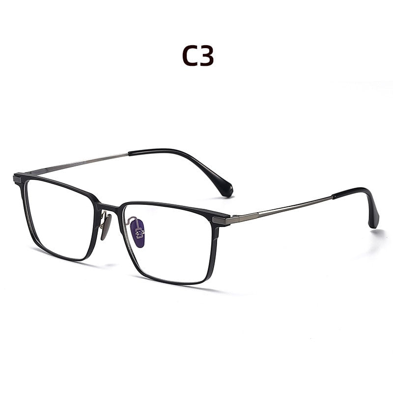 Hdcrafter Men's Full Rim Wide Square Titanium Eyeglasses 20221 Full Rim Hdcrafter Eyeglasses Black-Grey  
