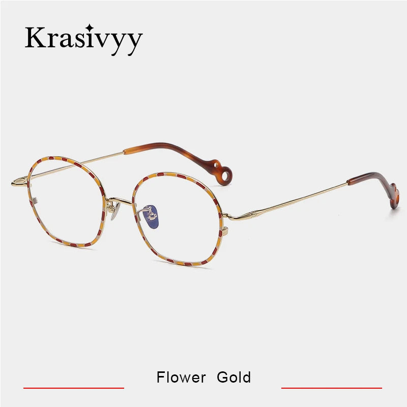 Krasivyy Unisex Full Rim Irregular Round Titanium Eyeglasses 45960