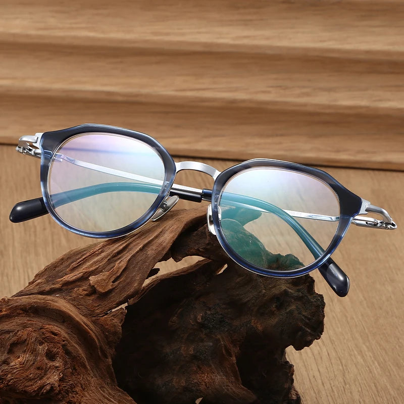 Black Mask Unisex Full Rim Flat Top Oval Titanium Acetate Eyeglasses 880058