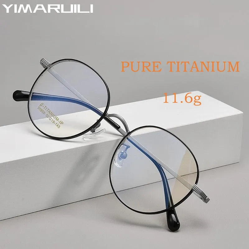 Yimaruili Unisex Full Rim Small Round Titanium Eyeglasses 95955bt Full Rim Yimaruili Eyeglasses   