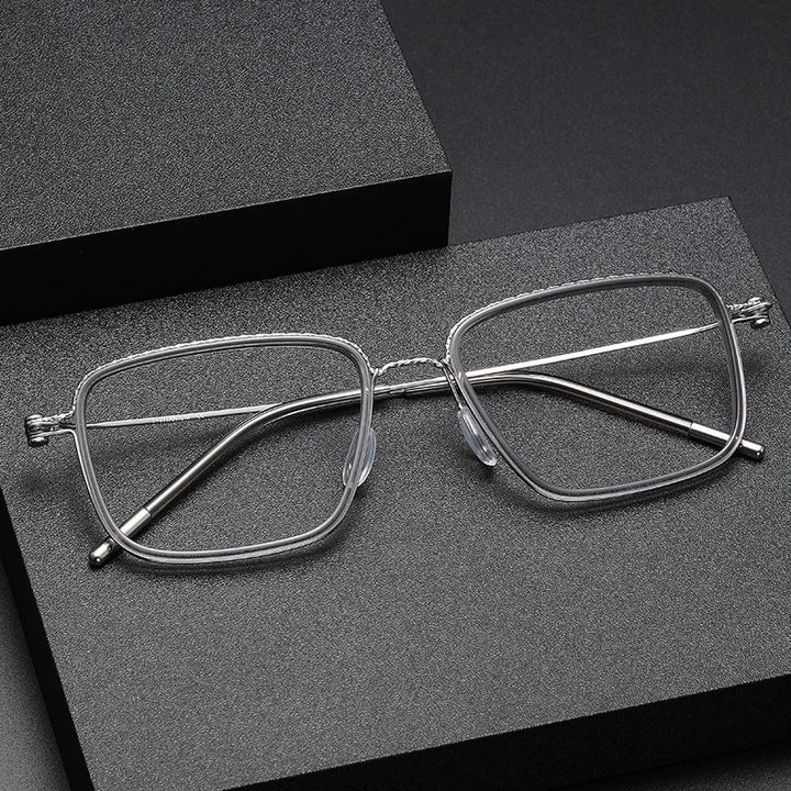 Oveliness Unisex Full Rim Square Screwless Acetate Titanium Eyeglasses 80890 Full Rim Oveliness   