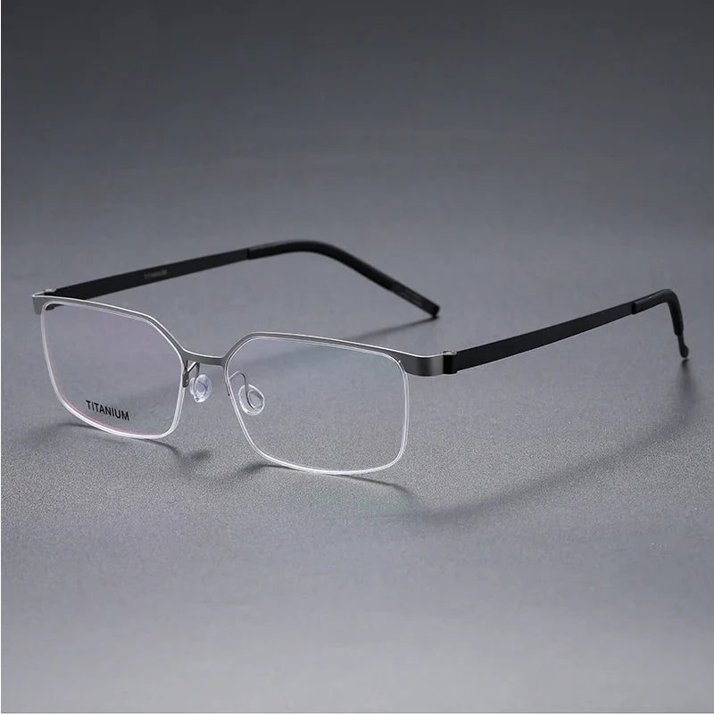 Aimee Unisex Semi Rim Square Screwless Titanium Eyeglasses 7422 Semi Rim Aimee Black-Gun  