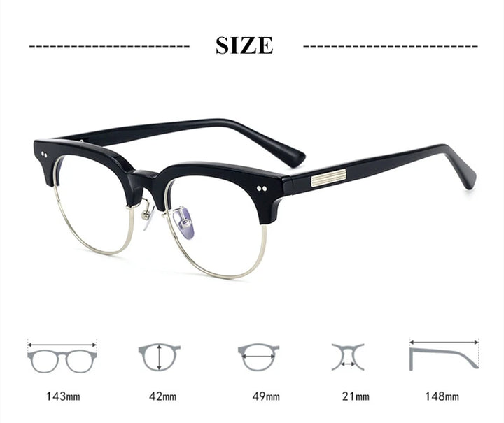Black Mask Unisex Full Rim Square Acetate Titanium Eyeglasses 77015