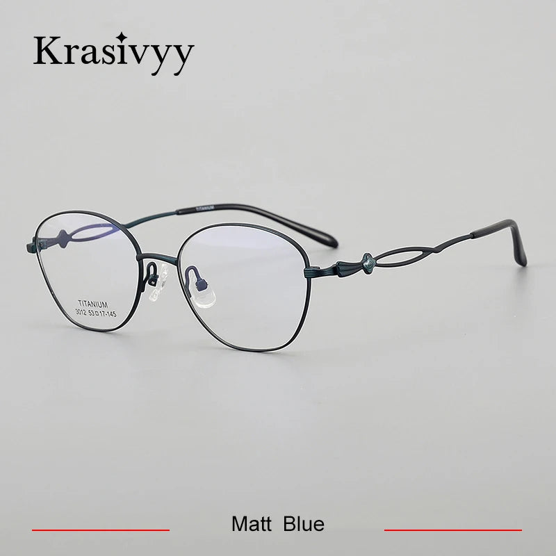 Krasivyy Women's Full Rim Oval Round Titanium Eyeglasses 443012 Semi Rim Krasivyy Matt Blue  