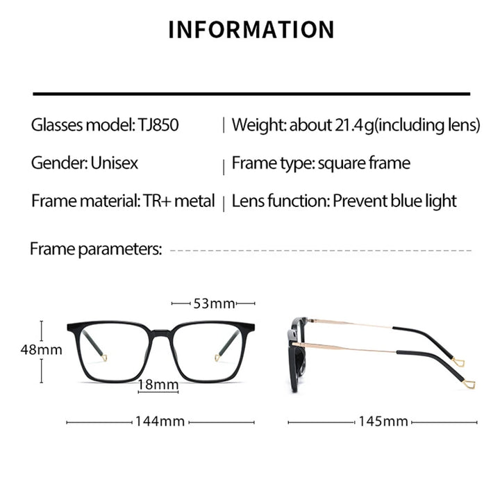 Hotochki Unisex Full Rim Square Tr 90 Alloy Eyeglasses Full Rim Hotochki