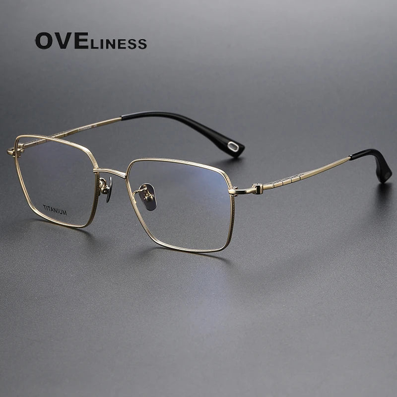 Oveliness Men's Full Rim Square Titanium Eyeglasses 80908 Full Rim Oveliness gold  
