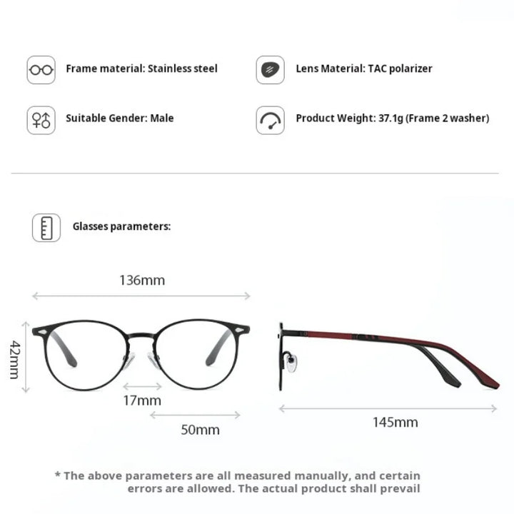Momoja Women's Full Rim Round Steel Eyeglasses Clip On Sunglasses 77043