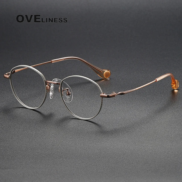 Oveliness Unisex Full Rim Round Titanium Eyeglasses 80950 Full Rim Oveliness grey rose gold  
