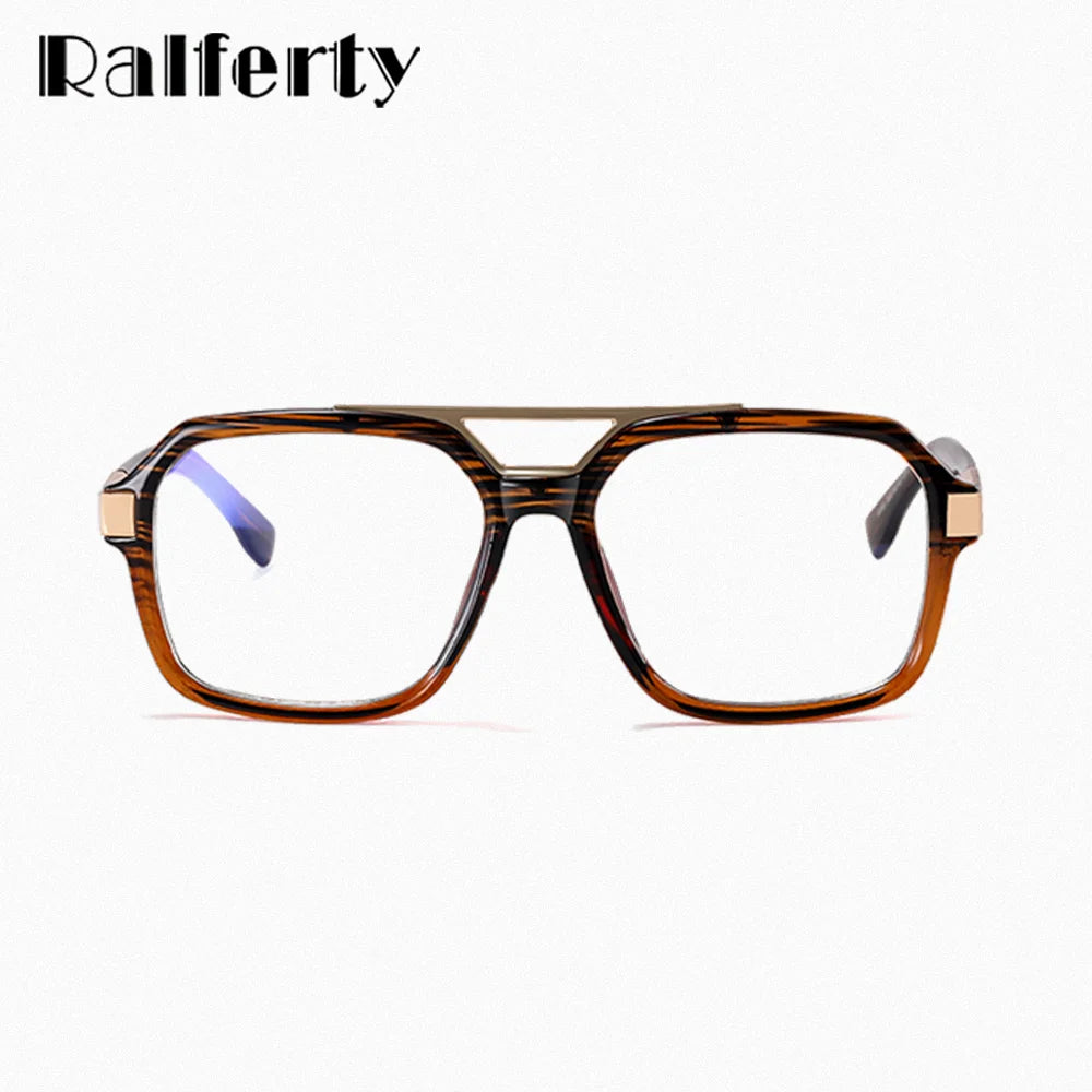 Ralferty Men's Full Rim Square Double Bridge Acetate Alloy Eyeglasses 81181 Full Rim Ralferty   