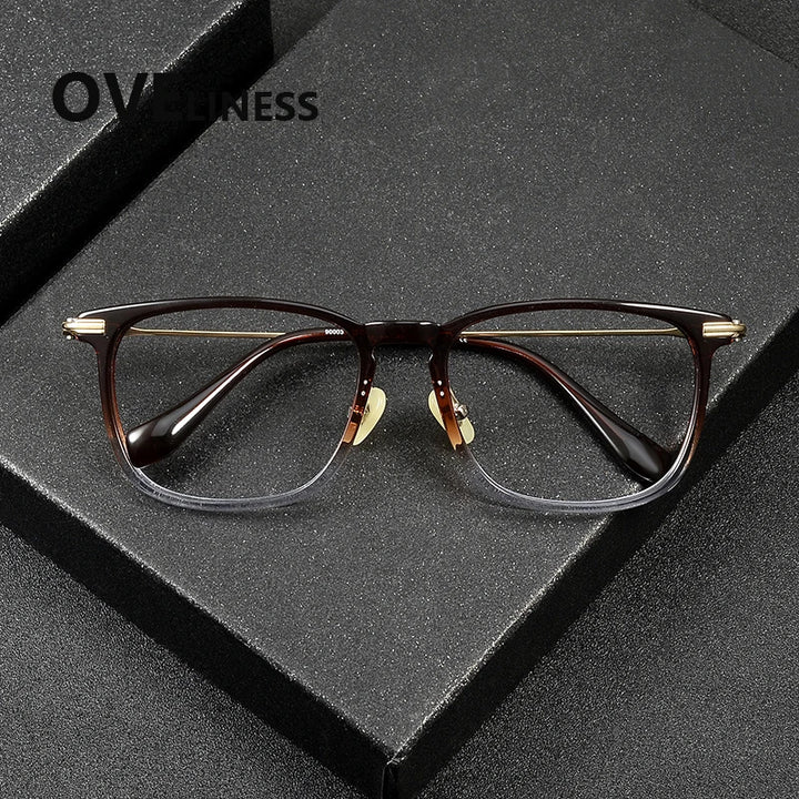 Oveliness Unisex Full Rim Big Square Acetate Titanium Eyeglasses 90003