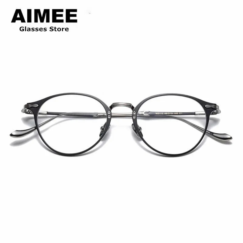 Aimee Unisex Full Rim Oval Round Titanium Eyeglasses 3112 Full Rim Aimee Black-Gun  